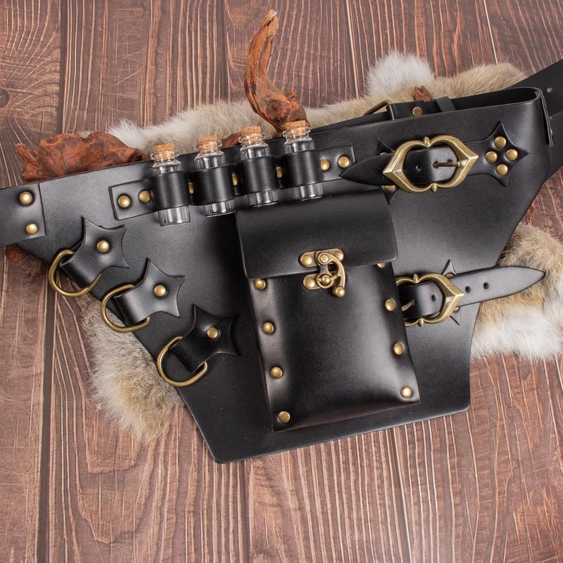 KOTORA Renaissance Belt Pouch Coin Purse Skirt Hike Set Medieval Festival Costume Halloween Accessories Casual Fanny Pack Waist Bag (Leg-Black) - Image 4